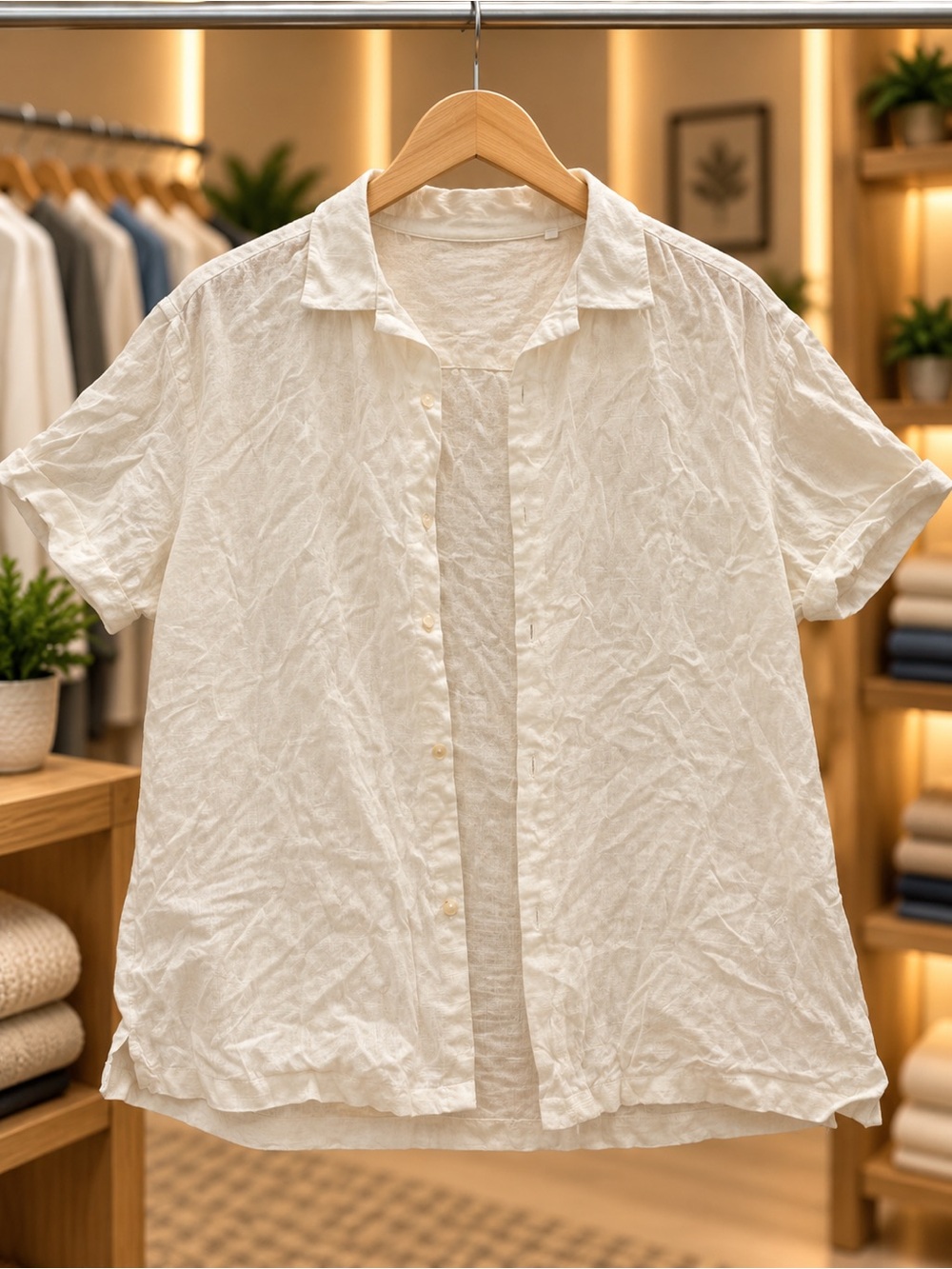 Men's Short-Sleeve Button-Down Shirt in Cream